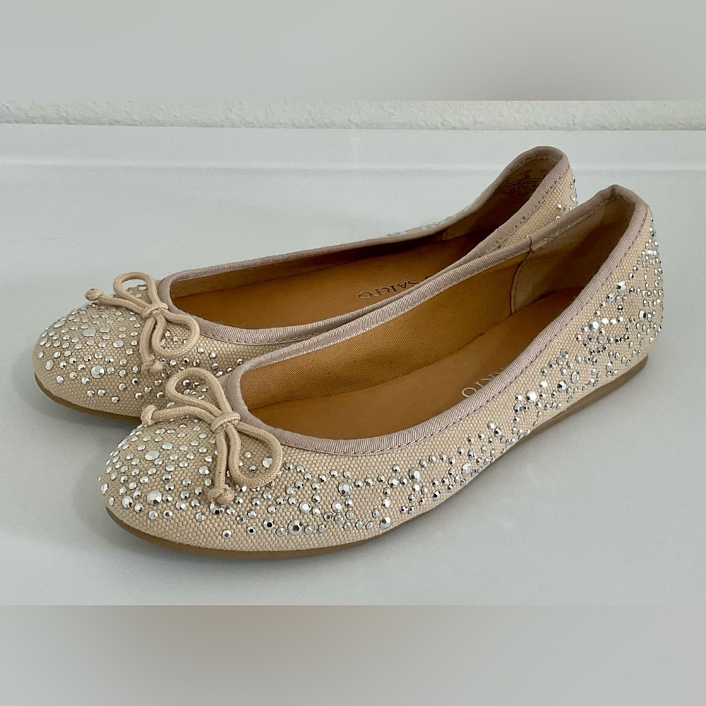 Franco Sarto Cream Ballet Flats with Silver Rhinestones - size 7